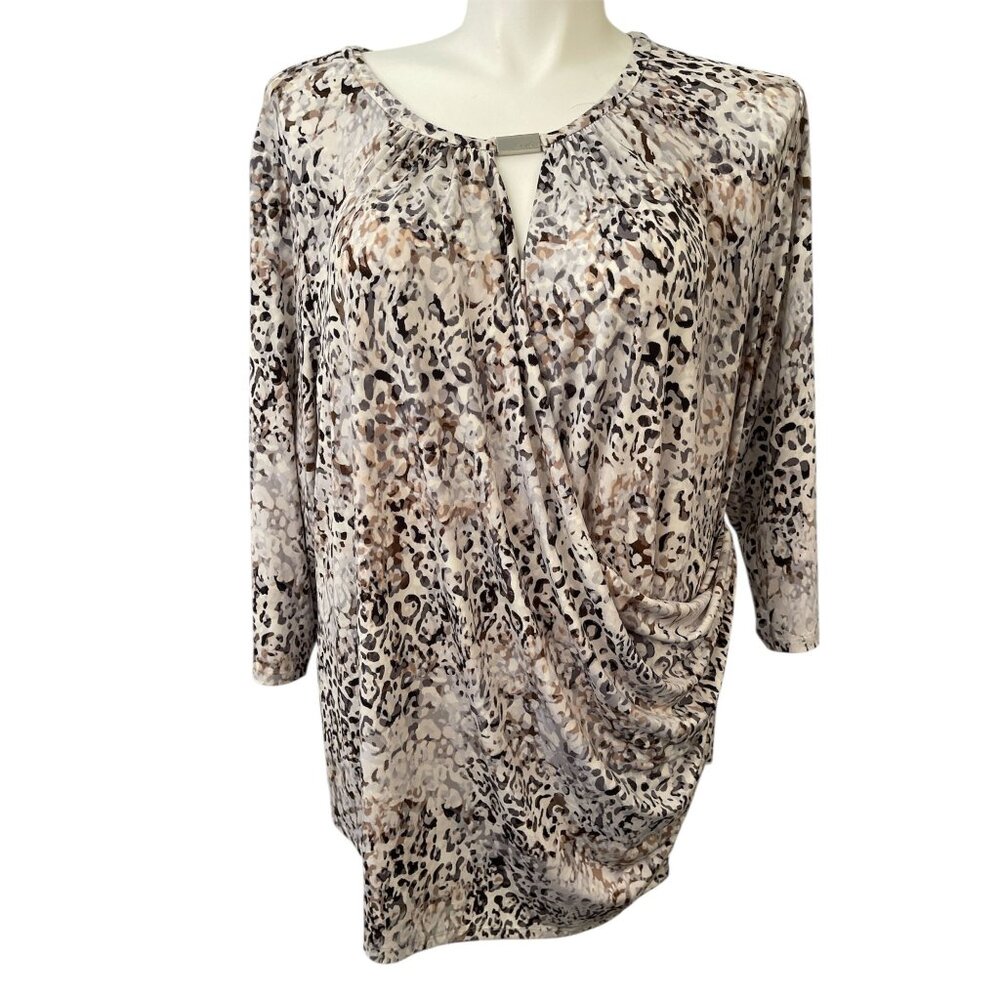 Calvin Klein PLUS 3X Wrap Knit Animal Print 3/4 Sleeve Stretchy Soft Flowy Tunic